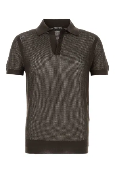 Tom Ford 18gg Cotton Silk Mesh Ss Buttonless Polo In Multi