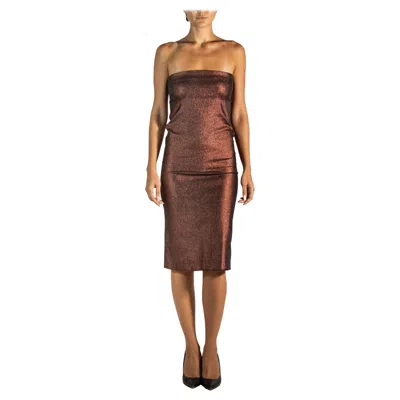 Pre-owned Tom Ford 1990s  Gucci Metallic Bronze Poly/lurex Stretch Strapless Cocktail Dress In Brown