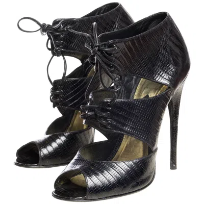 Pre-owned Tom Ford 2000s  Lizard Skin Peep-toe Pumps Shoes In Black