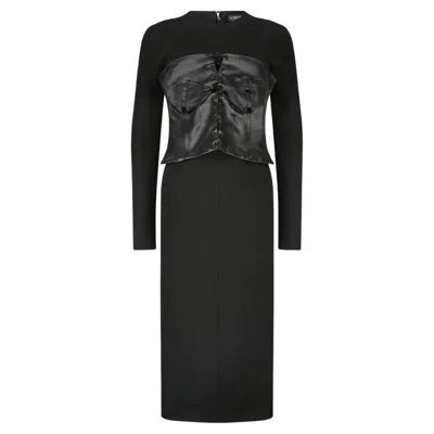 Pre-owned Tom Ford 2011  Black Jersey Wool And Satin Corset Dress