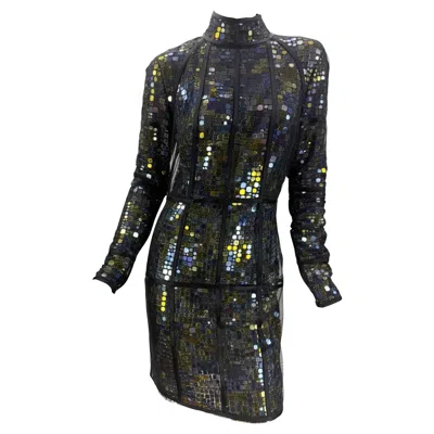 Pre-owned Tom Ford 2014 Rare  High Neck Mirror Mosaic Mini Dress By Special Order Only! In Black