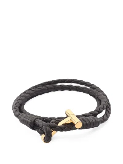 Pre-owned Tom Ford 2020s T-bar Braided Leather Bracelet In Brown
