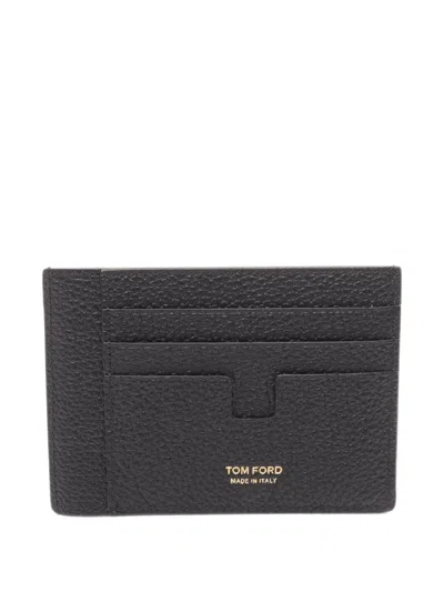 Pre-owned Tom Ford 2020s T-line Leather Card Case In Black