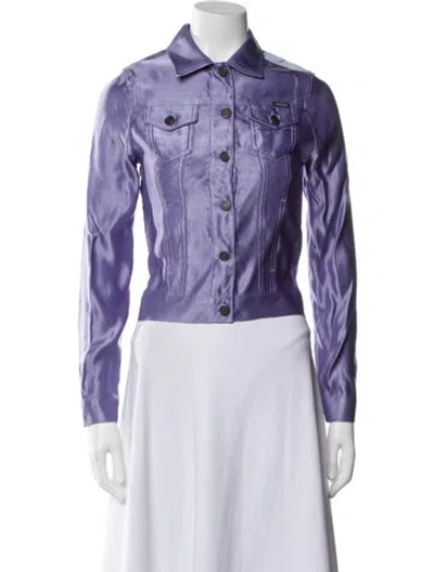 Pre-owned Tom Ford 2021 Striped Biker Jacket In Purple