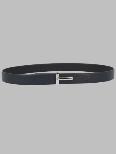 Tom Ford 3 Cm Leather Belt With T Buckle In Black