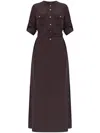 Tom Ford 3/4 Sleeves Front Button Long Dress In Brown