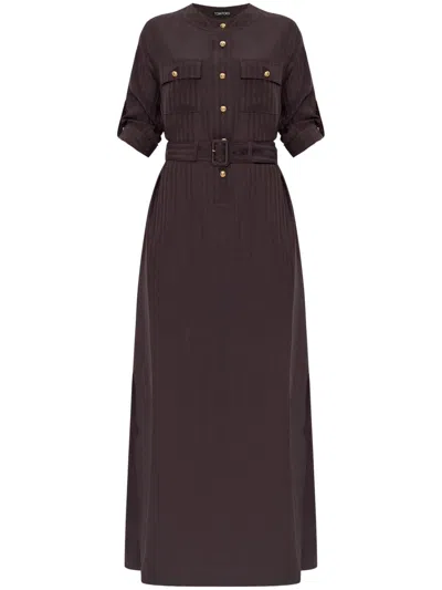 Tom Ford 3/4 Sleeves Front Button Long Dress In Brown