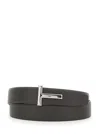 Tom Ford Brown Belt With T Buckle Closure In Grained Leather Man In Black