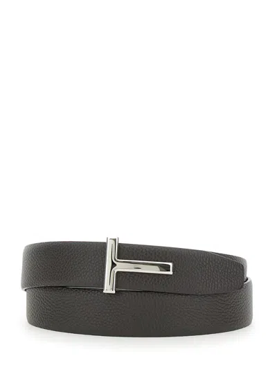 TOM FORD BROWN BELT WITH T BUCKLE CLOSURE IN GRAINED LEATHER MAN