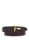 Tom Ford Bordeaux Belt With T Buckle Closure In Grained Leather Man In Brown