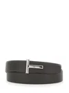 Tom Ford Brown Belt With T Buckle Closure In Grained Leather Man In Black