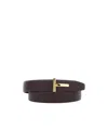 Tom Ford Bordeaux Belt With T Buckle Closure In Grained Leather Man In Brown