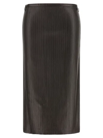 Tom Ford Leather-trimmed Stretch-jersey Midi Skirt In Brown
