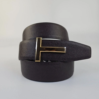 Pre-owned Tom Ford 40mm Men's Chocolate Brown/black Reversible Leather Belt Ss24