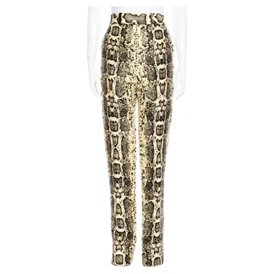 Pre-owned Tom Ford $4750 S/s 2021 Women's Snakeskin-print Silk Pants Trousers 48 R In Sand
