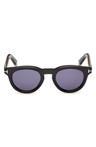 Tom Ford 47mm Small Round Sunglasses In Black