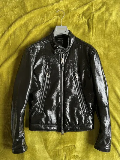 Pre-owned Tom Ford 48  Leather Biker Jacket Lamb Black Rider Full Grain