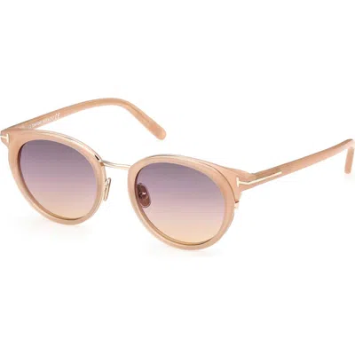 Tom Ford 48mm Round Sunglasses In Shiny Pink/gradient Smoke