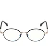 Tom Ford 49mm Round Blue Light Blocking Optical Glasses In Black Rose Gold/t Logo