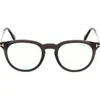 Tom Ford 49mm Round Blue Light Blocking Optical Glasses In Grey Rose Gold/t Logo