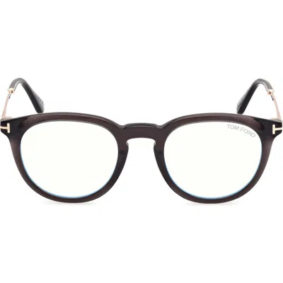 Tom Ford 49mm Round Blue Light Blocking Optical Glasses In Grey Rose Gold/t Logo