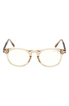 Tom Ford 49mm Round Blue Light Blocking Optical Glasses In Multi