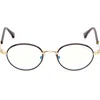 Tom Ford 49mm Round Blue Light Blocking Optical Glasses In Yellow Gold/brown/t Logo