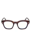 Tom Ford 49mm Square Blue Light Blocking Optical Glasses In Havana Eco/t Logo