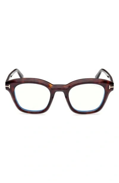 Tom Ford 49mm Square Blue Light Blocking Optical Glasses In Havana Eco/t Logo