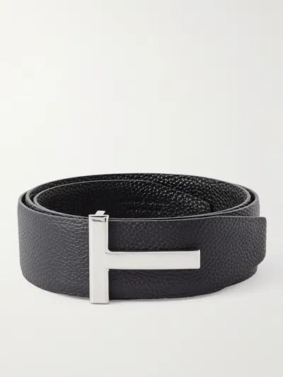 Tom Ford Grained Leather T Icon Reversible Belt Accessories In Black