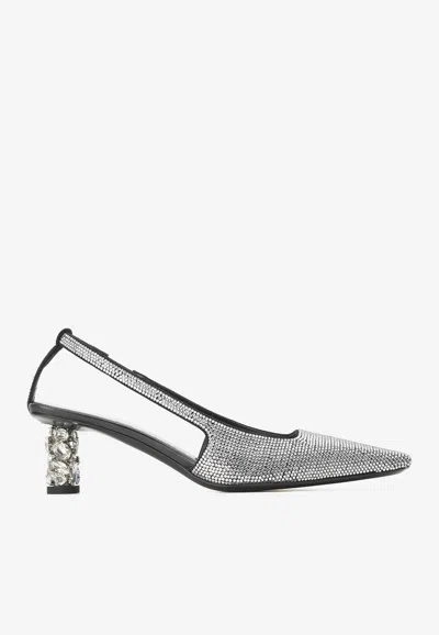 Tom Ford 50 Crystal Embroidered Slingback Pumps In Silver