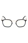Tom Ford 50mm Round Blue Light Blocking Glasses In Black/rose Gold/havana