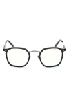 Tom Ford 50mm Round Blue Light Blocking Glasses In Gunmetal Havana/t Logo