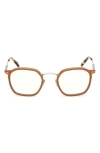 Tom Ford 50mm Round Blue Light Blocking Glasses In Milky Amber/palladium