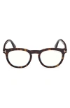 Tom Ford 50mm Small Round Blue Light Blocking Glasses In Havana Eco/t Logo