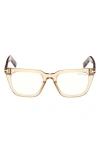 Tom Ford Transparent Beige Ft5963 Square Blue Light Glasses In Beige/blonde Havana/t Logo