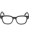 Tom Ford 50mm Square Blue Light Blocking Glasses In Black Eco/t Logo