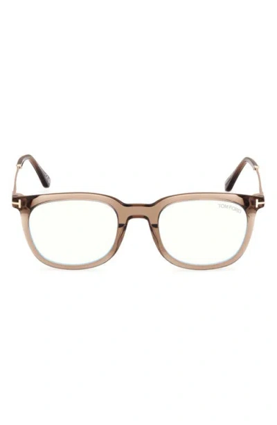 Tom Ford 50mm Square Blue Light Blocking Glasses In Brown