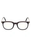 Tom Ford 50mm Square Blue Light Blocking Glasses In Grey/t Logo/blue Block