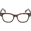 Tom Ford 50mm Square Blue Light Blocking Glasses In Havana Eco/t Logo