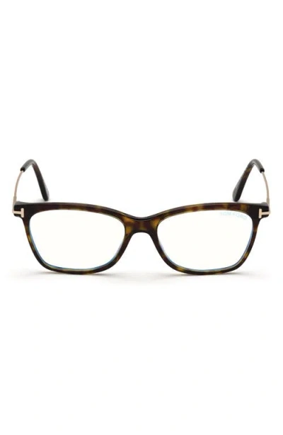 Tom Ford 50mm Square Optical Glasses In Havana Rose Gold/blue Block