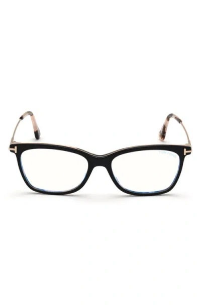 Tom Ford 50mm Square Optical Glasses In Pink Havana/blue Block