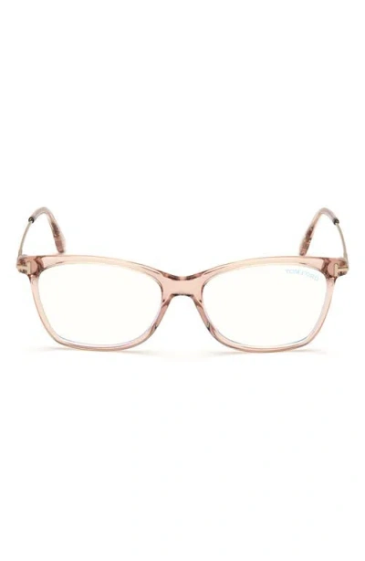Tom Ford 50mm Square Optical Glasses In Pink Rose Gold/blue Block