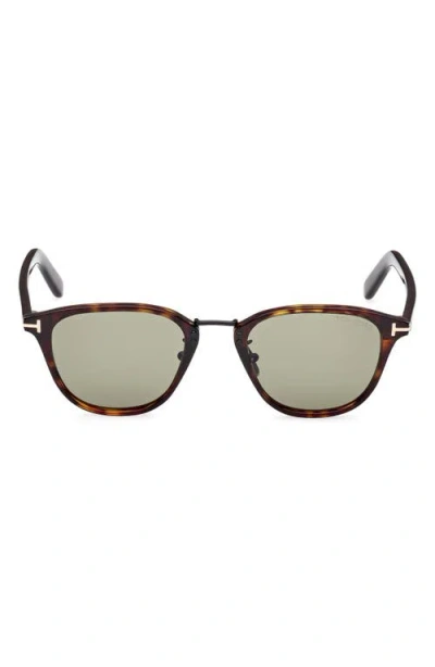 Tom Ford 50mm Square Sunglasses In Dark Havana/green