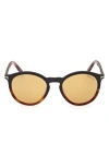 Tom Ford 51mm Gradient Round Sunglasses In Havana/amber