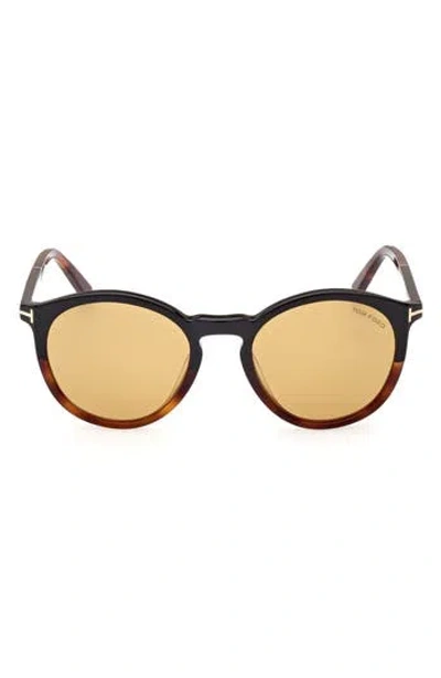 Tom Ford 51mm Gradient Round Sunglasses In Havana/amber