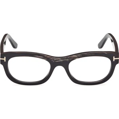 Tom Ford 51mm Rectangular Optical Glasses In Brown Striped Green/t Logo