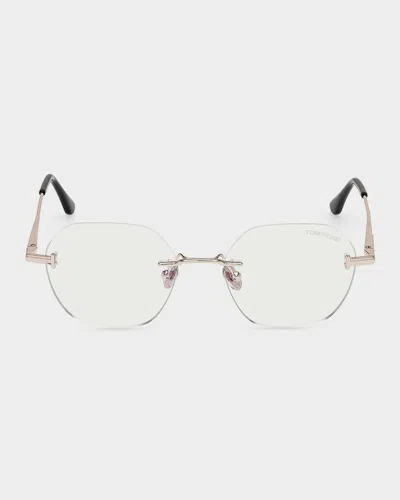 Tom Ford 52mm Blue Block Geometric Eyeglasses In Gold