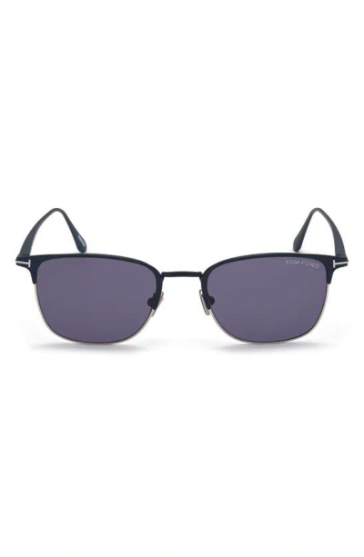 Tom Ford 52mm Browline Sunglasses In Matte Blue / Blue