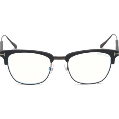 Tom Ford 52mm Geometric Blue Light Blocking Optical Glasses In Black Ruthenium/blue Block